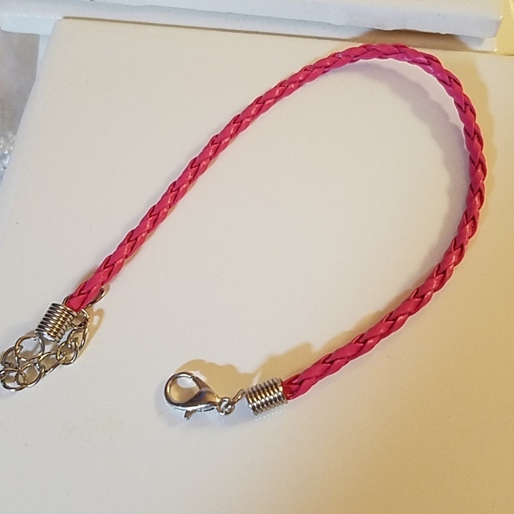 Braided Vegan Leather Bracelet 8" length & 3" exte
